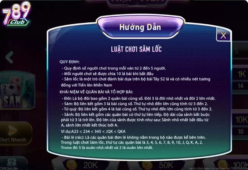 Luật chơi Sâm Lốc Online tại 789Club